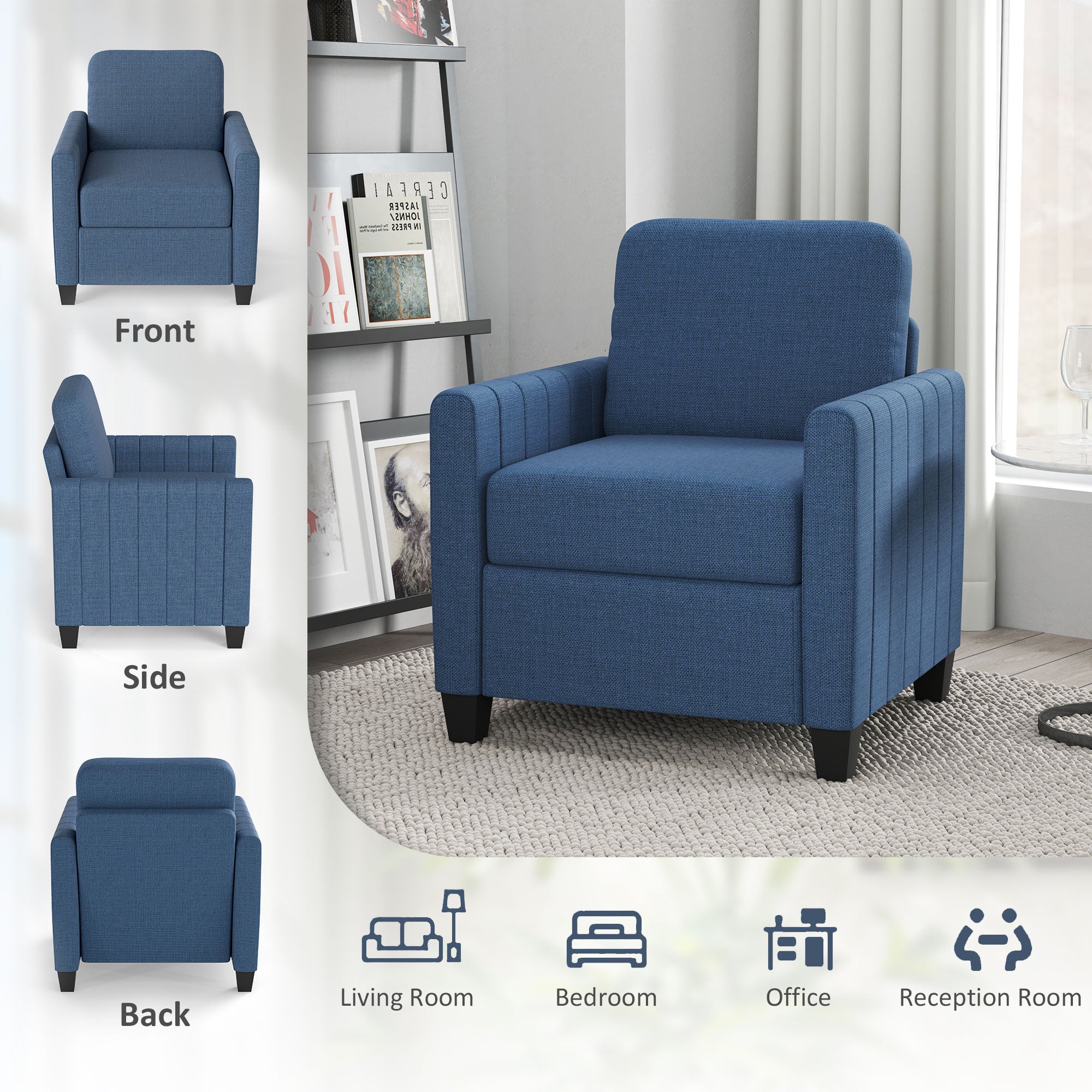 HOMCOM Modern Boxy Linen-Look Armchair - Blue